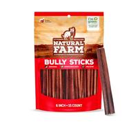 Natural Farm Bully Sticks - 6-Inch Long, 15-Count (12oz / 0.75lb Per Pack) - One Ingredient: 100% Beef Chews, Grass-Fed, Non-GMO, Grain-Free, Fully Digestible Treats for Puppies, Small or Senior Dogs