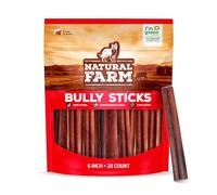 Natural Farm Paquete de 20 palitos de matón sin olor (15,24 cm, 100% masticables para cachorros, perros pequeños y medianos, sin OGM, sin cereales, totalmente digeribles, golosinas)