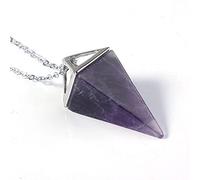 Natural Gem Stone Necklaces & Pendants Rose Pink Quartz Pendulum Crystal Chakra Pyramid Jewellery Gift-Amethyst SILVER