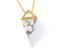 Natural Gem Stone Pendulum Necklace Crystal Quartz Stone Dowsing Pyramid Pendant Necklace Women Men Chakra Jewelry-White Turquoise GOLD