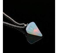 Natural Gem Stone Pendulum Necklace Crystal Quartz Stone Dowsing Pyramid Pendant Necklace Women Men Chakra Jewelry-Opal Small
