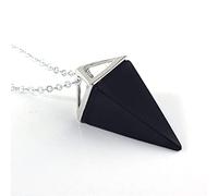 Natural Gem Stone Pyramid Pendulum Pendant Crystal Quartz Onyx Necklaces Suspension for Women Men-Black Agates SILVER