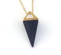 Natural Gem Stone Pyramid Pendulum Pendant Crystal Quartz Onyx Necklaces Suspension for Women Men-Blue Sand GOLD