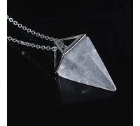 Natural Gem Stone Pyramid Pendulum Pendant Crystal Quartz Onyx Necklaces Suspension for Women Men-Clear Crystal SILVER