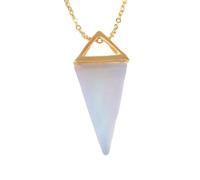 Natural Gem Stone Pyramid Pendulum Pendant Crystal Quartz Onyx Necklaces Suspension for Women Men-Opal GOLD