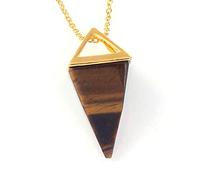 Natural Gem Stone Pyramid Pendulum Pendant Crystal Quartz Onyx Necklaces Suspension for Women Men-Tiger Eye GOLD