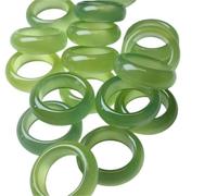 Natural Green Chalcedony Classic Wide Plain Band Finger Ring Feng Shui Peace Prosperity Good Fortune Protection Amulet