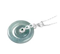 Natural Green Jadeite Mother & Child Peace Buckle Pendant Necklace 925 Sterling Silver Chain With Flower Detail