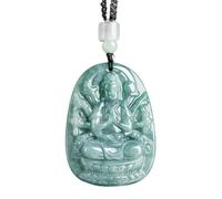 Natural Green Jadeite Thousand-Armed Guanyin Pendant NecklaceFengShuiProtection Blessing Amulet With Braided Cord&JadeBead GenuineJewellery Gift
