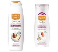 Natural Honey, Gel de Ducha con Extracto de Almendras 650 ml x2 + Loción Hidratante de Almendras lotion 400 ml x1