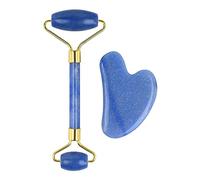 Natural Jade Roller Guasha Skin Scraper Facial Set Facial Stone Reafirmante Cara Antienvejecimiento Ojos Masajeador Cuello Anti Arrugas Azul,Guasha Y Rodillo