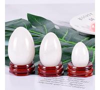 Natural Jade Yoni Egg White Massage Egg Set Undrill Wooden Base Crystal Mineral Ball Kegel Exercise, 3 Pcs