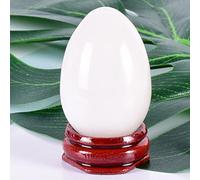 Natural Jade Yoni Egg White Massage Egg Set Undrill Wooden Base Crystal Mineral Ball Kegel Exercise, 45x30 mm