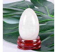 Natural Jade Yoni Egg White Massage Egg Set Undrill Wooden Base Crystal Mineral Ball Kegel Exercise, 40x25 mm