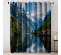 Natural Landscape Mountains Cortinas Opacas con Aislamiento térmico para oscurecer la habitación, con Ojales, para Sala de Estar, 140An x 245Al cm (2 Paneles), Blue