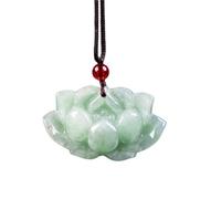 Natural Light Green Jadeite Lotus Flower Carved Pendant Necklace Feng Shui Purity Peace Good Luck Amulet With Braided Cord & Red Agate Bead