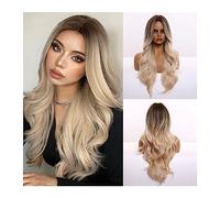 Natural Looking & Comfortable | Long Lasting Quali 26 pulgadas Ombre Marrón Rubio claro Platino Largo ondulado Parte media Peluca de pelo Cosplay Peluca sintética resistente al calor natural for mujer