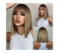 Natural Looking & Comfortable | Long Lasting Quali Marrón a Rubio Ombre Pelucas de cabello sintético Bob corto Pelucas naturales con flequillo for mujeres Pelucas de cosplay resistentes al calor trans