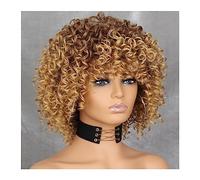 Natural Looking & Comfortable | Long Lasting Quali Peluca afro rizada rubia con flequillo Pelucas hasta los hombros Pelucas afro Peluca rizada sintética completa for mujer transform Your Look with Hig