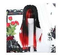Natural Looking & Comfortable | Long Lasting Quali Peluca de pelo degradado negro rojo con flequillo Peluca de pelo larga y recta for cosplay, peluca sintética natural resistente al calor for fiestas