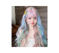 Natural Looking & Comfortable | Long Lasting Quali Peluca de pelo ondulado Natural for mujer, pelucas sintéticas multicolores de Color arcoíris iridiscente, resistentes al calor, 28 pulgadas, con fleq