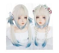 Natural Looking & Comfortable | Long Lasting Quali Peluca recta de coloración irregular con flequillo, peluca sintética larga azul degradado blanco, peluca Lolita de Cosplay for niña, peluca suave tra