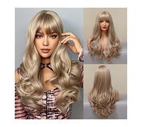 Natural Looking & Comfortable | Long Lasting Quali Peluca sintética marrón ceniza clara con flequillo Peluca de cuerpo largo ondulado con flequillo for mujer Pelucas de fibra natural de alta temperatu