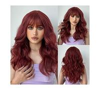 Natural Looking & Comfortable | Long Lasting Quali Pelucas de color rojo oscuro con flequillo Peluca sintética rizada de onda larga for mujer Pelucas de fibra natural transpirable resistente al calor