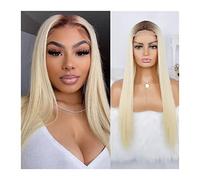 Natural Looking & Comfortable | Long Lasting Quali Rubio 613 Peluca de encaje recta larga con raíces marrones Pelucas sintéticas naturales for mujeres Peluca de fibra resistente al calor con parte med