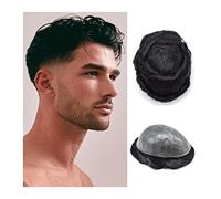 Natural Looking Hairpiece for Men, Tupé for hombres Cabello humano Sistema de reemplazo duradero 0.1-0.12 mm Delgada Transparente Piel de PU inyectada Unidad de peluca masculina Negro azabache Postizo
