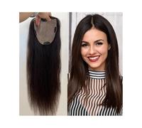 Natural Looking Hairpiece for Women, Human Hair Topper with Baby Hair, 6"x6" Silky Straight Silk Base Hair Topper 8-22" Darkest Brown European Virgin Human Hair Pieces for Women, Invisible & Breathab