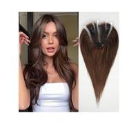 Natural Looking Hairpiece for Women, Postizos de cabello humano, base de encaje atado a mano de 3,5" × 4", postizos de cabello liso con raya al medio de color marrón de 12" for mujeres con cabello fin