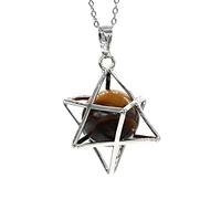 Natural Merkaba Star Colgante Curación Cristal Cuarzo Opalite Opal Lucky Redondo Beads Reiki Stone Medallet Joyería Colgante-Piedra de ojo de tigre_PORCELANA