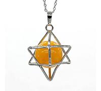 Natural Merkaba Star Colgante Curación Cristal Cuarzo Opalite Opal Lucky Redondo Beads Reiki Stone Medallet Joyería Colgante-Cuarzo amarillo_PORCELANA