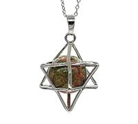 Natural Merkaba Star Colgante Curación Cristal Cuarzo Opalite Opal Lucky Redondo Beads Reiki Stone Medallet Joyería Colgante-Piedra de unakita_PORCELANA