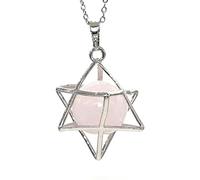 Natural Merkaba Star Colgante Curación Cristal Cuarzo Opalite Opal Lucky Redondo Beads Reiki Stone Medallet Joyería Colgante-Cuarzo rosa_PORCELANA