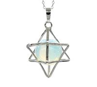 Natural Merkaba Star Colgante Curación Cristal Cuarzo Opalite Opal Lucky Redondo Beads Reiki Stone Medallet Joyería Colgante-Opalite opal_PORCELANA