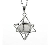 Natural Merkaba Star Colgante Curación Cristal Cuarzo Opalite Opal Lucky Redondo Beads Reiki Stone Medallet Joyería Colgante-Piedra blanca de howlite_PORCELANA