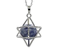 Natural Merkaba Star Colgante Curación Cristal Cuarzo Opalite Opal Lucky Redondo Beads Reiki Stone Medallet Joyería Colgante-Piedra azul_PORCELANA