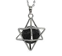 Natural Merkaba Star Colgante Curación Cristal Cuarzo Opalite Opal Lucky Redondo Beads Reiki Stone Medallet Joyería Colgante-Piedra de lava negra_PORCELANA