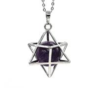 Natural Merkaba Star Colgante Curación Cristal Cuarzo Opalite Opal Lucky Redondo Beads Reiki Stone Medallet Joyería Colgante-Amatista_PORCELANA