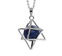 Natural Merkaba Star Colgante Curación Cristal Cuarzo Opalite Opal Lucky Redondo Beads Reiki Stone Medallet Joyería Colgante-Lapislázuli_PORCELANA