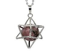 Natural Merkaba Star Colgante Curación Cristal Cuarzo Opalite Opal Lucky Redondo Beads Reiki Stone Medallet Joyería Colgante-Piedra de rhodonita_PORCELANA