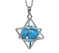 Natural Merkaba Star Colgante Curación Cristal Cuarzo Opalite Opal Lucky Redondo Beads Reiki Stone Medallet Joyería Colgante-Turquesa azul_PORCELANA