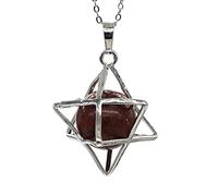Natural Merkaba Star Colgante Curación Cristal Cuarzo Opalite Opal Lucky Redondo Beads Reiki Stone Medallet Joyería Colgante-Piedra de cisne_PORCELANA
