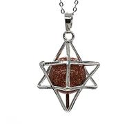 Natural Merkaba Star Colgante Curación Cristal Cuarzo Opalite Opal Lucky Redondo Beads Reiki Stone Medallet Joyería Colgante-Piedra de arena de oro_PORCELANA