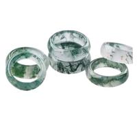 Natural Moss Agate Classic Plain Band Finger Ring Feng Shui Nature Harmony Prosperity Protection Amulet