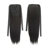 Natural Peluca larga y recta con cola de caballo, extensión de cabello, postizo, mate, realista, sin costuras, for mujer Aspecto perfecto(BLACK BROWN_45CM)