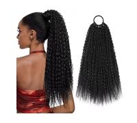 Natural Peluca sintética de pelo largo y rizado con cabeza explosiva y cola de caballo con bigotes de maíz for mujer Look deslumbrante(#1B)