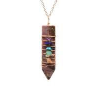 Natural Pionts - Colgante de piedras de cuarzo de cristal envuelto en alambre de piedra de 7 chakras en forma de espada, joyería, rodocrosita 1